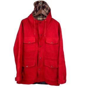 Lobo By Pendleton Vintage Red‎ Wool Hooded Cargo Jacket Men's 40 Zip Up Snap